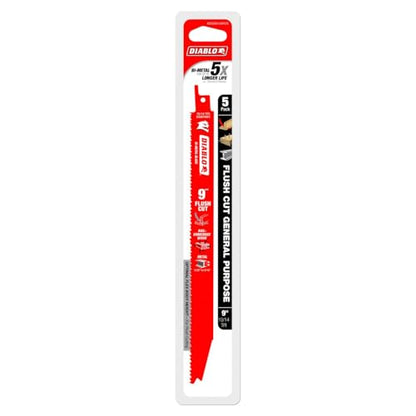 Diablo Flush Cut Bi-Metal Reciprocating Saw Blades - 9" Length, 5-Pack - size: 9" Flush Cut