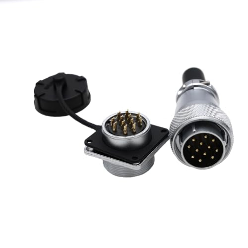 WS24 12 Pin Waterproof Connector Weipu Metal Threaded TQ Panel Mount High Voltage Power Cable for Automotive Bulkhead Solder LED 10A 14AWG Wire - color: Male Plug and Female Socket, size: 12 Pin