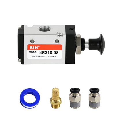 RIH 3 Way 2 Postion Air Valve Air Hand Lever Operated Valve Pneumatic Solenoid Valve Manual Control Push Pull Valves 3R210-08 (1/4"NPT) - style: 3 Way 2 Postion