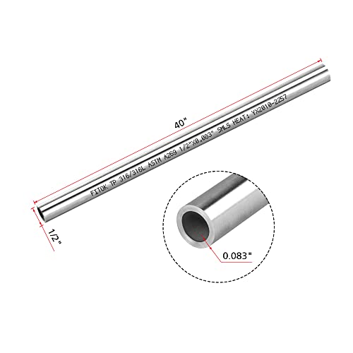 316/316L Stainless Steel Seamless Tubing 1/2" OD × 0.083" Wall × 40" Length Tube Annealed ASTM A269 (3pcs) - size: 1/2" OD × 0.083" Wall × 40" L