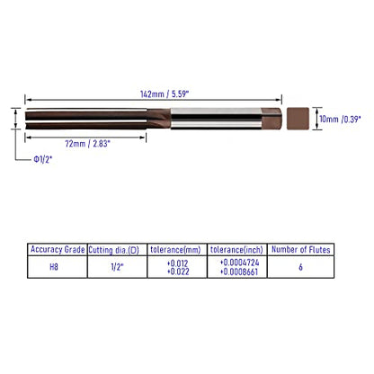 Hand Reamer 1/2", Alloy Tool Steel 9Crsi H8 - size: 1/2 inch