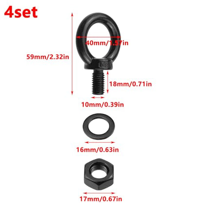 Antrader Eye Bolts with Nuts,M10 Machinery Shoulder Lifting Eye Bolt,Black - size: M10