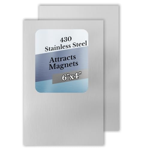 2 Pack 430 Magnetic Stainless Steel Sheets, 18 Gauge 6"x 4" Brushed Metal - size: 6″× 4″