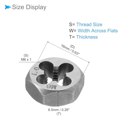 Hex Rethreading Die, M6 x 1 Pitch, Carbon Steel Cylindrical Pipe Threading Tool with 4 Chip Holes - (Applications: for Threading Repairing) - size: M6x1