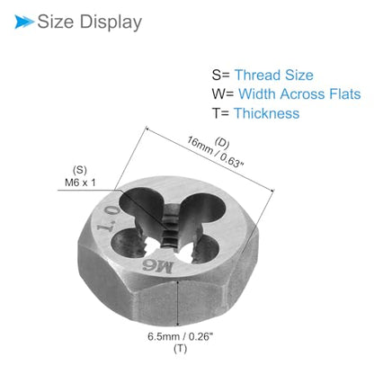 Hex Rethreading Die, M6 x 1 Pitch, Carbon Steel Cylindrical Pipe Threading Tool with 4 Chip Holes - (Applications: for Threading Repairing) - size: M6x1