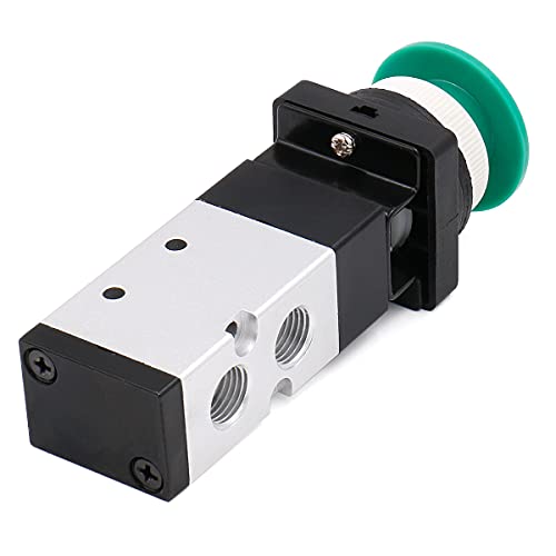 Baomain Pneumatic Mechanical Valve MV522PB 1/4"PT 2 Position 5 Way Momentary Green Mushroom Button Manual Control type Mechanical Valve Pneumatic Control Valve - size: Green Mushroom(5-Way)