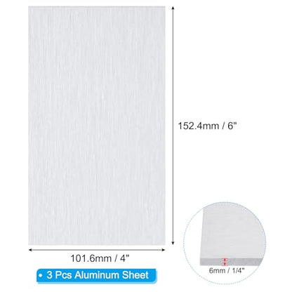 PATIKIL 6061 T651 Aluminum Sheet Metal 4 x 6 x 1/4(0.236") Inch 3Pcs Flat Plain Aluminum Plate Covered Stock with Protective Film, Heat Rectangle 6MM for Lndustry Crafting - size: 4" x 6" x 1/4"
