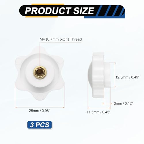 HARFINGTON Star Knob M4 Female Thread 25mm Head Brass Insert White 3pcs - color: White, size: M4 x 25mm