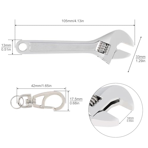 Mini Wrench Tool Keychain, Spanner Keyring Pendant, Keychain Creative Mini Adjustable Wrench Key Chain Spanner Key Chain (Silver) - color: Silver