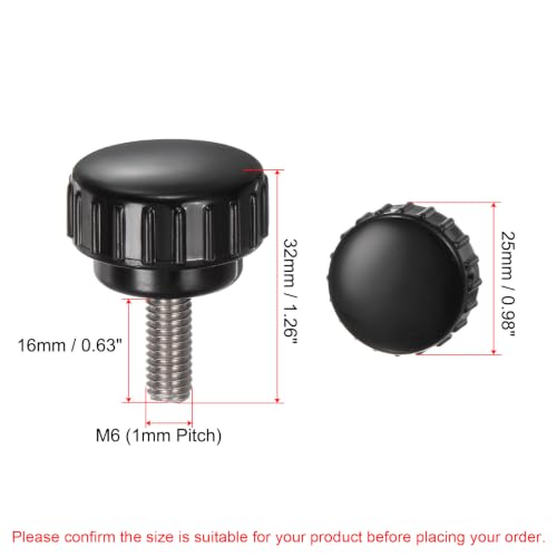 uxcell 4pcs Knurled Clamping Knobs M6 x 16mm Metric 304 Stainless Steel Male Thread Thumb Screw on Type 25mm Plastic Round Head Threaded Hand Bolt Stud Knobs Black - size: M6 x 16mm x 25mm