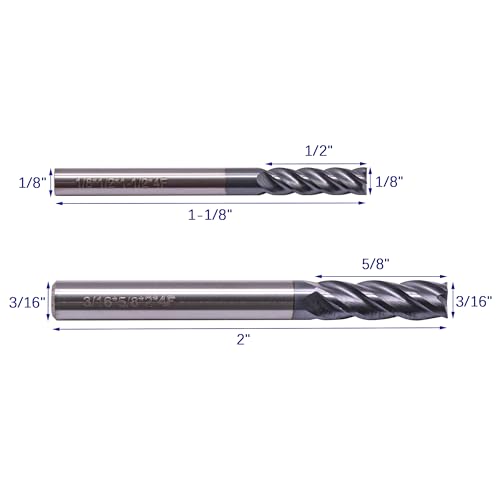 6Pcs 1/8" - 1/2" 4 Flute Solid Carbide Square End Mill Set - AlTiN Coated - style: Square Nose