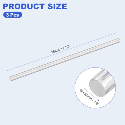uxcell 3pcs 304 Stainless Steel Round Rods, 3/8" Dia x 10" Length Stainless Steel Metal Solid Shaft Rod Bar for Industry Use Metal Working Hobbies DIY Craft, Silver - size: 3/8" Dia x 10" Length