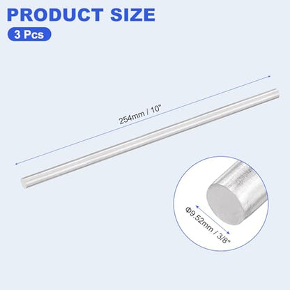 uxcell 3pcs 304 Stainless Steel Round Rods, 3/8" Dia x 10" Length Stainless Steel Metal Solid Shaft Rod Bar for Industry Use Metal Working Hobbies DIY Craft, Silver - size: 3/8" Dia x 10" Length