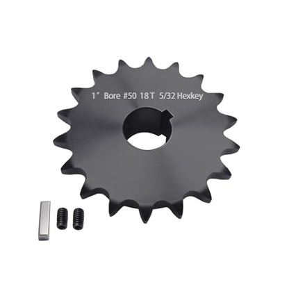 #50 Roller Chain Sprocket 18 Tooth 1" Bore (1/4" Keyway) Black Oxide with 2 Set Screws & Key for Conveyor Farm Equipment Packaging Industrial Heavy Duty Drive, Hardened Steel 50BS18-1 - size: 1 inch, style: 18tooth