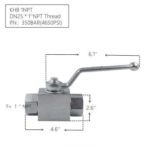 High Pressure Hydraulic Ball Valve KHB 1'' NPT, Shut-Off 2 Way Ball Valve, 1 Inch Hydraulic Valve 4650 PSI - size: KHB 1NPT(2 Way)