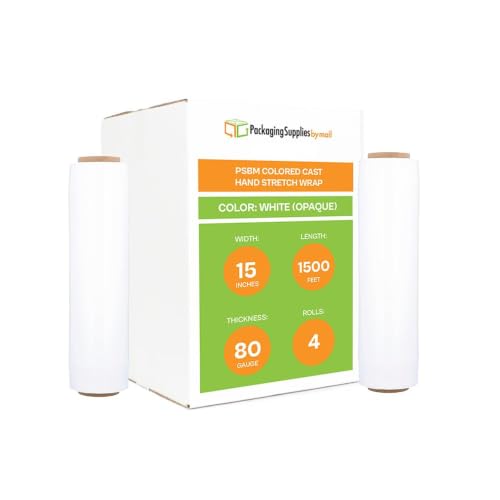 PSBM Opaque White Stretch Wrap, 4 Rolls 15 Inch x 1500 Feet 80 Gauge - White,15 Inch (HD) - color: White, size: 15 Inch (HD)