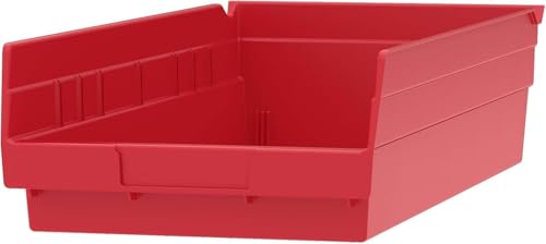Akro-Mils 30158 Heavy Duty Plastic Shelf Bins, 18"x 8"x 4", Red, 12-Pack - color: Red