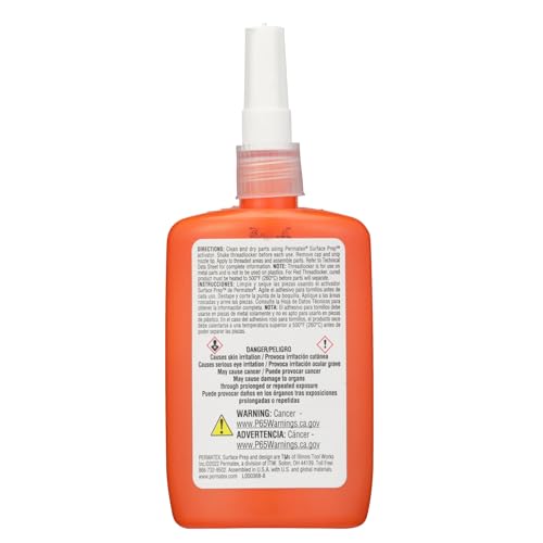 Permatex 25240 High Strength Removable Threadlocker Orange Liquid, 36 ml - size: 36 ml, style: Liquid - High Strength