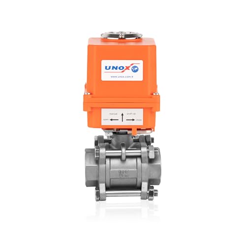 UNOX 1-1/4" Motorized Ball Valve 24V DC NPT, Electric Actuated Ball Valve Stainless Steel AISI304, 3-Piece Threaded, 63 Bar, Auto Return, Normally Closed - size: 1 1/4"