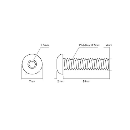 M4-0.7 x 25mm Button Head Socket Cap Screws, Allen Socket Drive, 304 Stainless Steel, Full Thread, Bright Finish，Metric Thread Hex Socket Bolt Fastener 50PCS - size: M4-0.7 x 25mm