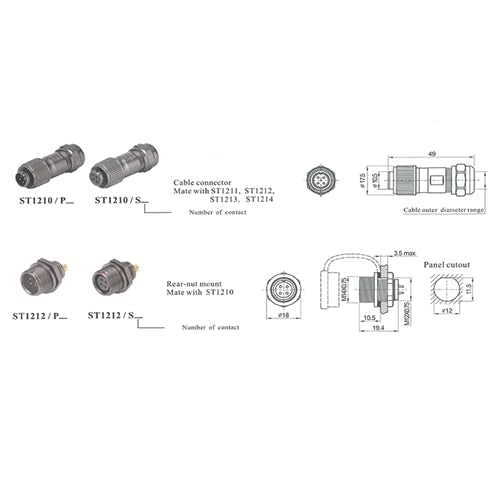 SZRMCC Weipu ST12 Waterproof Cable Connector 9Pin IP67 Metal Threaded Circular Aviation Power Connector Solder Electrical Wire Plug Socket 12mm (9 Pin 3A) - size: 9 Pin 3A