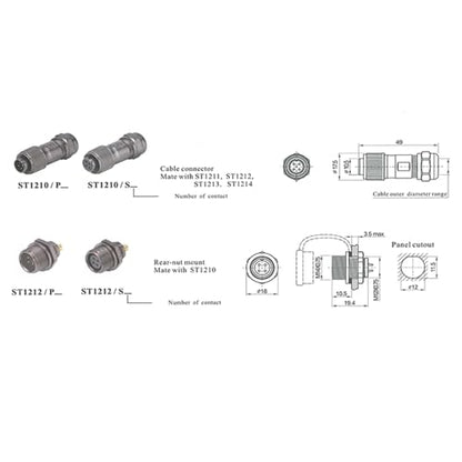 SZRMCC Weipu ST12 Waterproof Cable Connector 9Pin IP67 Metal Threaded Circular Aviation Power Connector Solder Electrical Wire Plug Socket 12mm (9 Pin 3A) - size: 9 Pin 3A