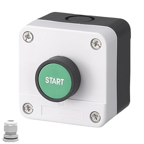 22mm Momentary Push Button Switch Station Box Emergency Stop Buttons IP65 Waterproof Control Switch for Gate Opener Self-Resetting Self-Locking Industrial Hand-Held Control Box(One Button) - size: 1 Button ( START )