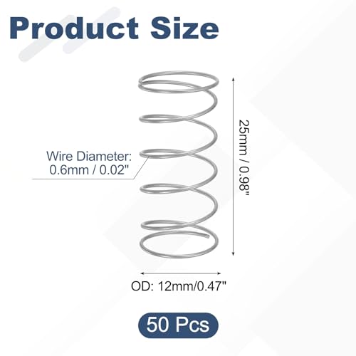 uxcell 50Pcs 304 Stainless Steel Compression Springs,0.6mmWD,12mm ODx25mm L - size: 12mmx25mm