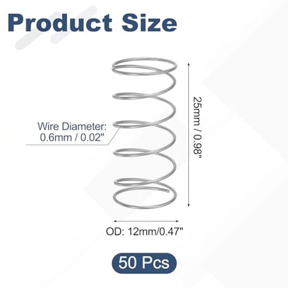 uxcell 50Pcs 304 Stainless Steel Compression Springs,0.6mmWD,12mm ODx25mm L - size: 12mmx25mm