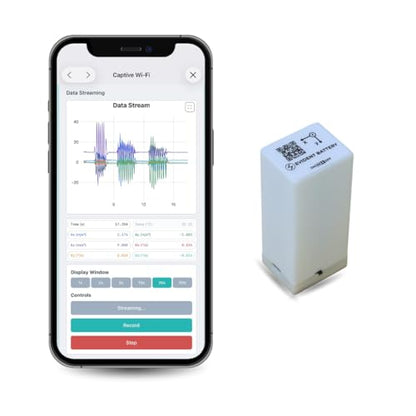 EVB-02 Wi-Fi Vibration & Motion Sensor up to 6.66kHz | 5000mAh Rechargable Battery | 6-Axis IMU (Accel. + Gyro.) | Wi-Fi and AP Mode | API Software Portal | Sensor for Engineering Applications and R&D