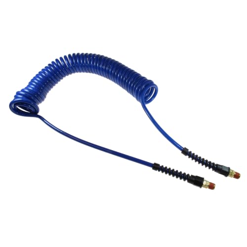 Coilhose Pneumatics PU14-25B-B Flexcoil Polyurethane Coiled Air Hose, 1/4-Inch ID, 25-Foot Length with (2) 1/4-Inch Reusable Strain Relief MPT Swivel Fittings, Dark Blue - color: Blue, size: 1/4" X 25 Feet