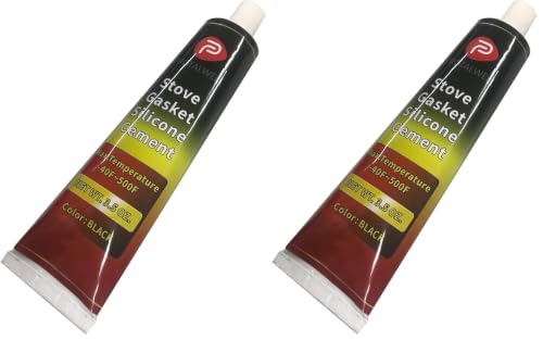 Wood Stove Door Gasket Cement, High Temperature Resistance Adhesive, Silicone Material, Black 3.5 Fl Oz (Pack of 2) - size: 3.5 oz (Pack of 2)