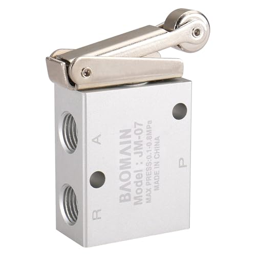BAOMAIN Pneumatic Mechanical Valve JM-07, Roller Lever Type2 Position 3 Way Normally Closed, PT 1/4 Inch Port, Air Control Valve(MSV98322R) - size: Roller Lever,Small (3-Way)