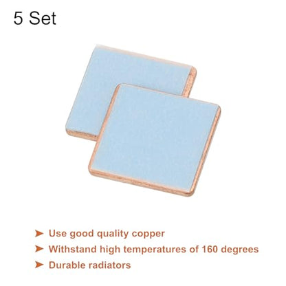 MECCANIXITY Heatsink Copper Sheet Shim, 1.2mm Thickness 15 x 15mm Pad with Thermal Conductive Adhesive Tape for Desktop Computer CPU Cooling Patch 5 Set - size: 1.2mm