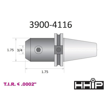 HHIP 3900-4116 3/4 x CAT 40 V-Flange End Mill Holder with 1.75 Gage Depth - size: 3/4" Bore Dia, 1.75" Gage Depth