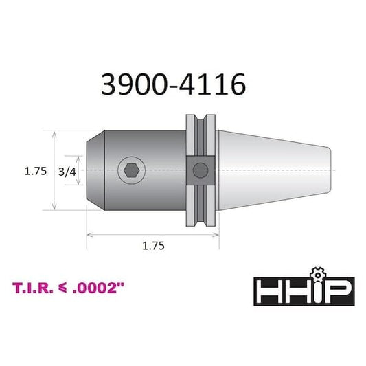 HHIP 3900-4116 3/4 x CAT 40 V-Flange End Mill Holder with 1.75 Gage Depth - size: 3/4" Bore Dia, 1.75" Gage Depth