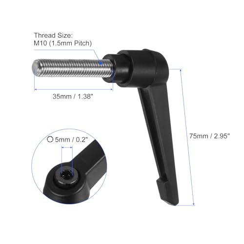 uxcell 2pcs Clamping Lever Handles, M10 x 35mm 304 Stainless Steel Threaded Male Stud, Adjustable Handles Locking Quick Release Ratchet Push Button Bolt Knobs, Black - size: M10 x 35mm