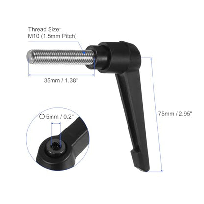 uxcell 2pcs Clamping Lever Handles, M10 x 35mm 304 Stainless Steel Threaded Male Stud, Adjustable Handles Locking Quick Release Ratchet Push Button Bolt Knobs, Black - size: M10 x 35mm
