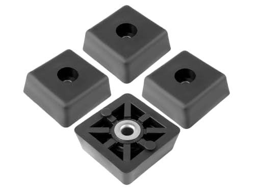 4 Large Black Square Rubber Feet Bumpers w/Metal Insert - .590" H x 1.500" W - Heavy Duty - Perfect for Furniture, Tables, Chairs, Desks, Benches, Sofas, Beds, Chests - Made in USA - size: Large Square