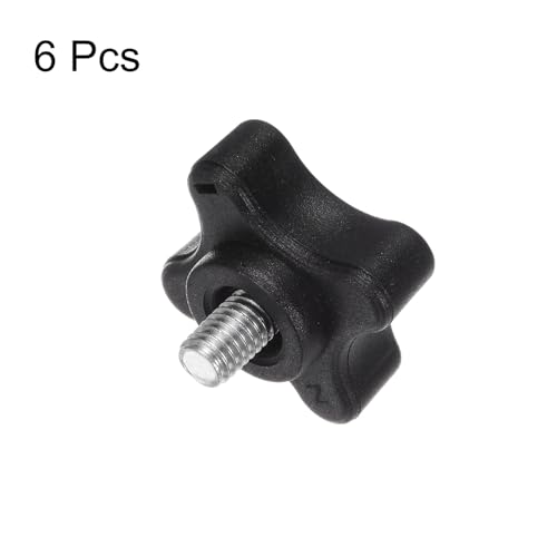HARFINGTON 6pcs Star Clamping Knobs M6 x 8mm Metric Male Thread 32mm 4-Point Plastic Head Threaded Stud Knob Hand Tightening Thumb Screw Jig Handle, Black - size: M6 x 8mm x 32mm