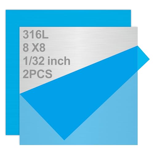 316L Stainless Steel Sheet 8x8x0.031 (23 Ga) 2 Pack, Brushed Metal Plates for Home DIY, Jewelry Making, Model Building - Rust Resistant, Cut-to-Size Ready - size: 8"x8"x1/32"(2Pack)