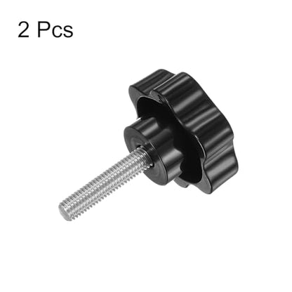 HARFINGTON 2pcs Star Knobs M8 x 35mm 304 Stainless Steel Threaded Stud 46mm Plastic 6-Star Head Hand Tightening Thumb Screw Clamping Jig Knob Handle, Black - size: M8 x 35mm x 46mm