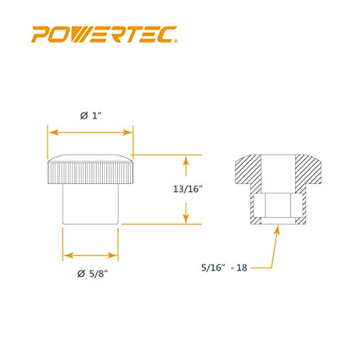 POWERTEC 5 Pack 5/16"-18 Round Knobs, Threaded Clamping Knobs for T Track & Table Saw Accessories, Featherboard, Woodworking Jigs on Miter Saw, Router Table, Drill Press (QNB3005) - style: 5/16", Round
