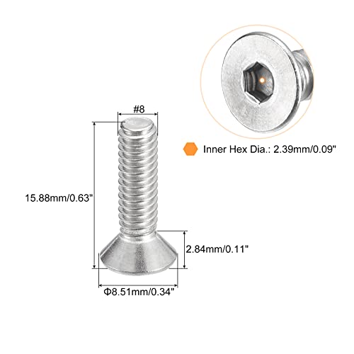 uxcell #8-32x5/8 Flat Countersunk Head Socket Cap Screws, 50Pcs 304 Stainless Steel Hex Socket Flat Head Screws, Full Thread, Countersunk Bolts - size: #8-32x5/8"