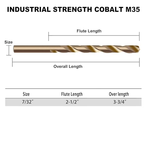 GMTOOLS 7/32" Cobalt Drill Bit Set, 13Pcs M35 High Speed Steel Jobber Length Drill Bit Kit - style: M35-7/32-13PCS