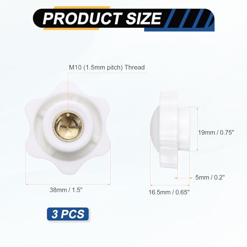 HARFINGTON Star Knob M10 Female Thread 38mm Head Brass Insert White 3pcs - color: White, size: M10 x 38mm