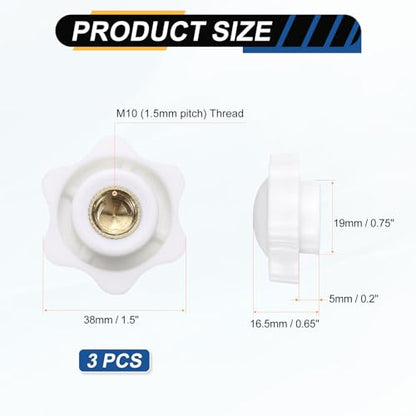 HARFINGTON Star Knob M10 Female Thread 38mm Head Brass Insert White 3pcs - color: White, size: M10 x 38mm