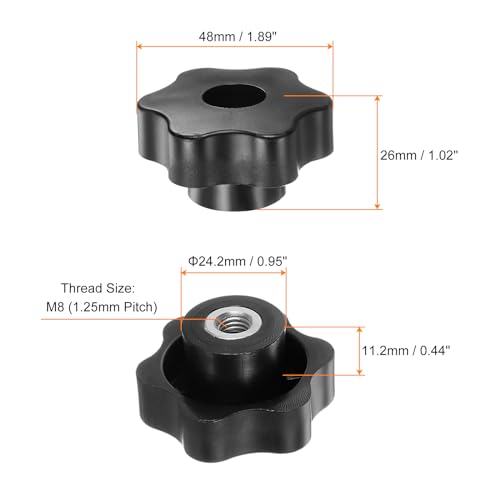 HARFINGTON 4pcs Star Knobs M8 Female Thread 48mm Head Plastic Through Hole Brass Screw-in Clamping Handles Threaded Hand Knobs, Black - color: Black, size: M8 x 48mm