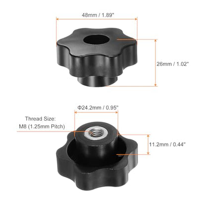 HARFINGTON 4pcs Star Knobs M8 Female Thread 48mm Head Plastic Through Hole Brass Screw-in Clamping Handles Threaded Hand Knobs, Black - color: Black, size: M8 x 48mm