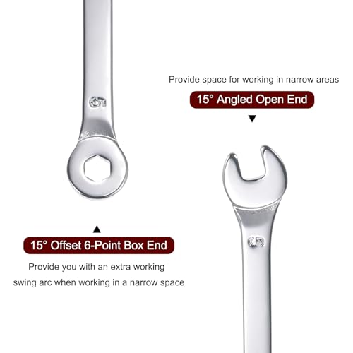 uxcell Thin Combination Wrench with Offset 6-Point End and Angled Open End, Metric Mirror-Chrome Plated High Carbon Steel, for Household Repairs, 5mm - size: 5mm